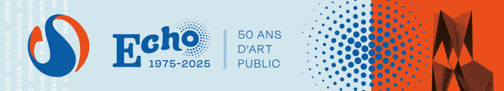 Bandeau Echo 1975-2025 célébrant 50 ans d'art public pour le 50e anniversaire du Symposium de sculpture de Matane