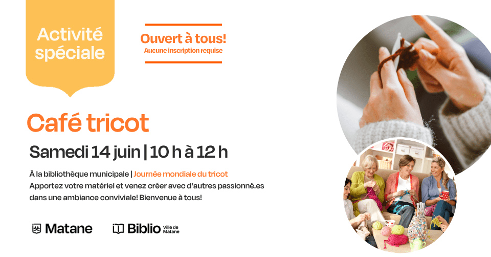 Café tricot a la bibliothèque de Matane pour la journée mondiale du tricot