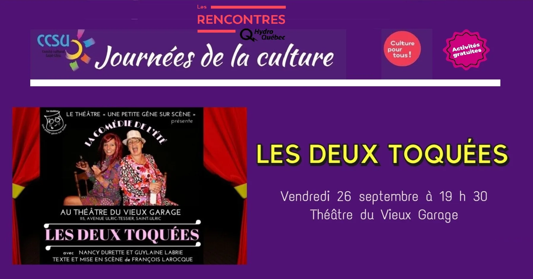 Les deux toquées - pièce de théâtre bouffonne - Journée de la culture de Saint-Ulric