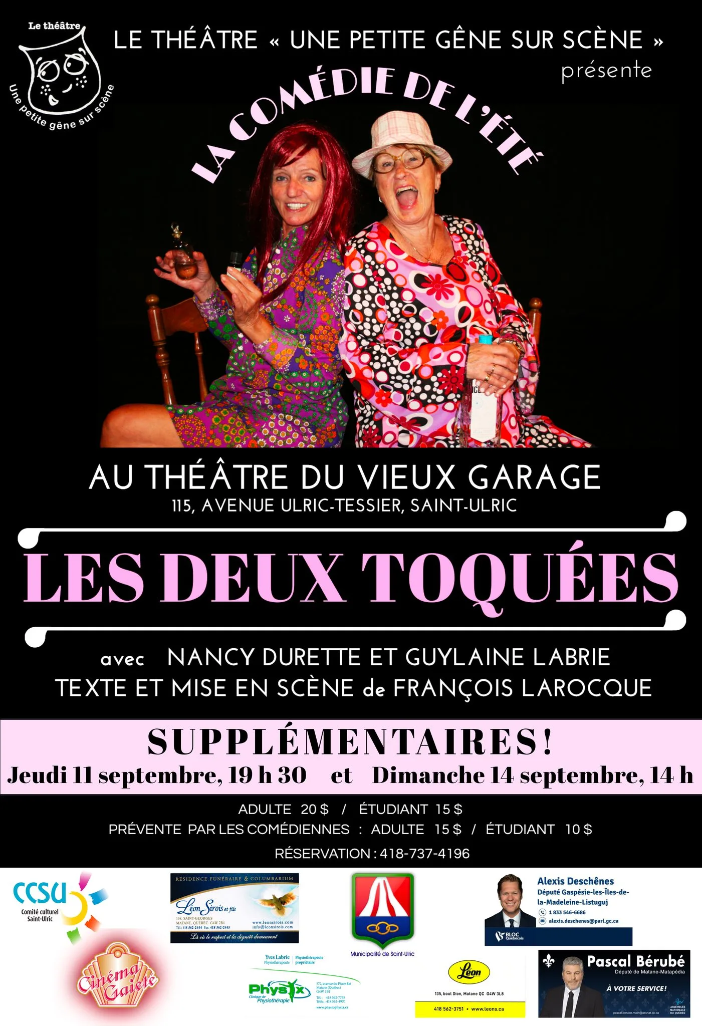 Pièce de théâtre "Les deux toquées" en supplémentaires !