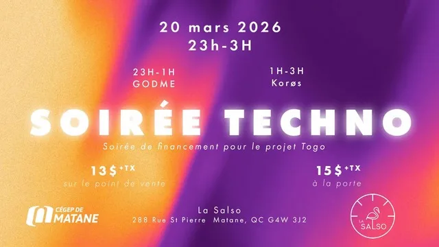 Soirée TECHNO X GODME & Koros à La SALSO!